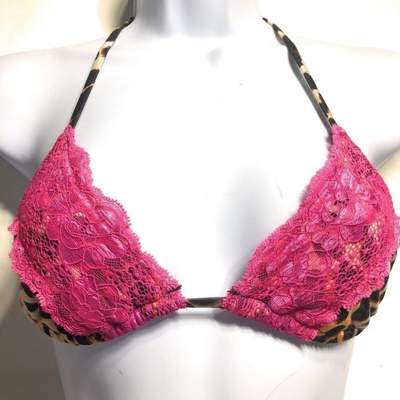 Beach Bunny Lady Lace Leopard Triangle Bikini Top - Picture 2 of 6